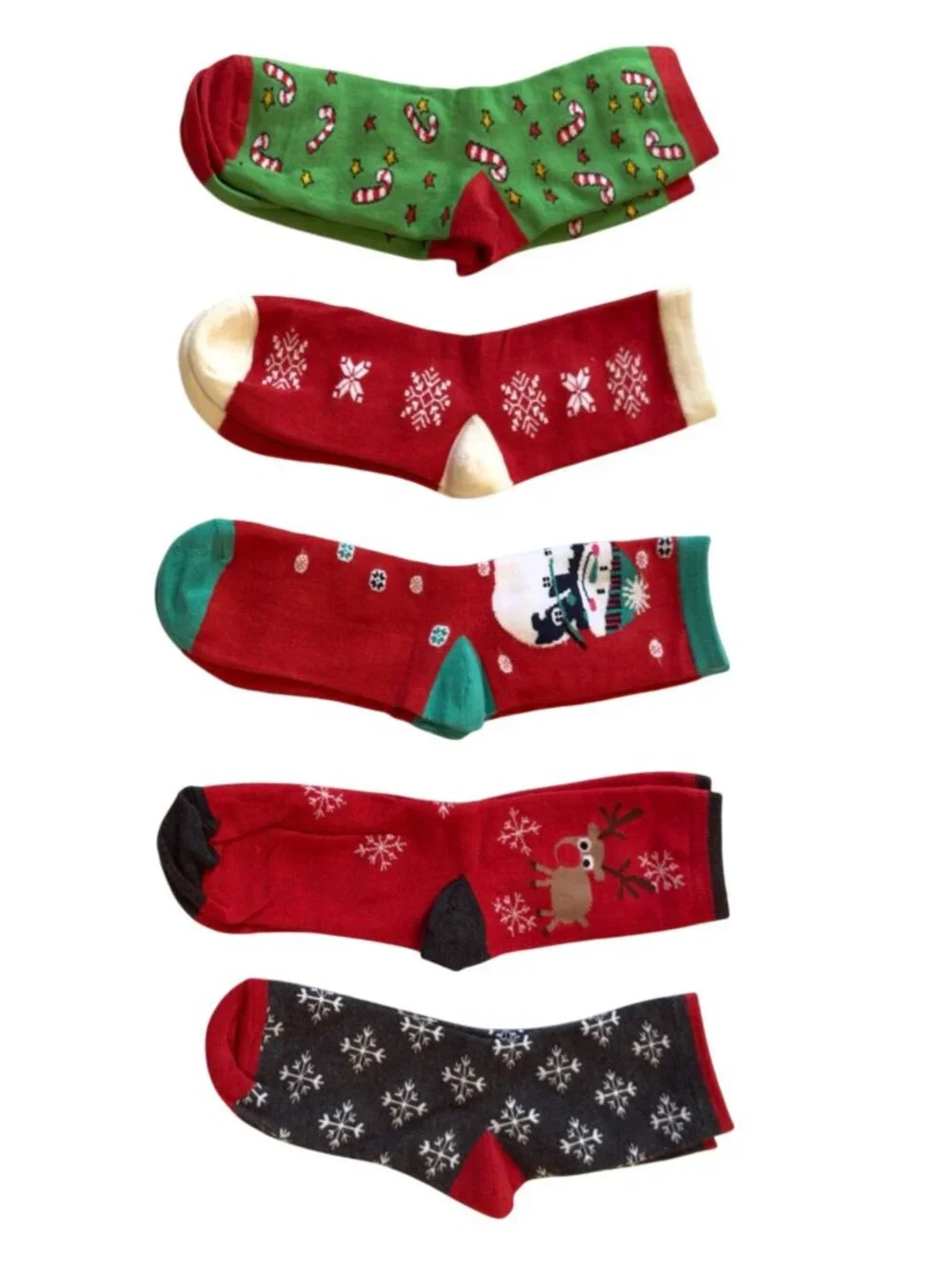 Christmas Socks Womens One Size 5 Pair Festive Holiday Bundle Crew Novelty